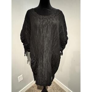 Grizas Dress Womens 3X Black Linen Silk Crinkle Shift Pocket Tunic Knee Length